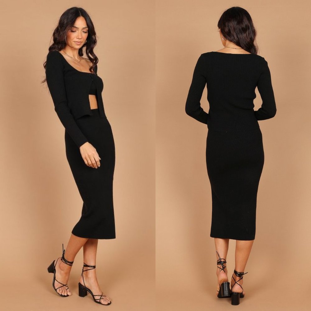 Petal & Pup NEW Luna 3 Piece Knitted Set Black Sweater Midi Dress Size XS - Picture 2 of 14